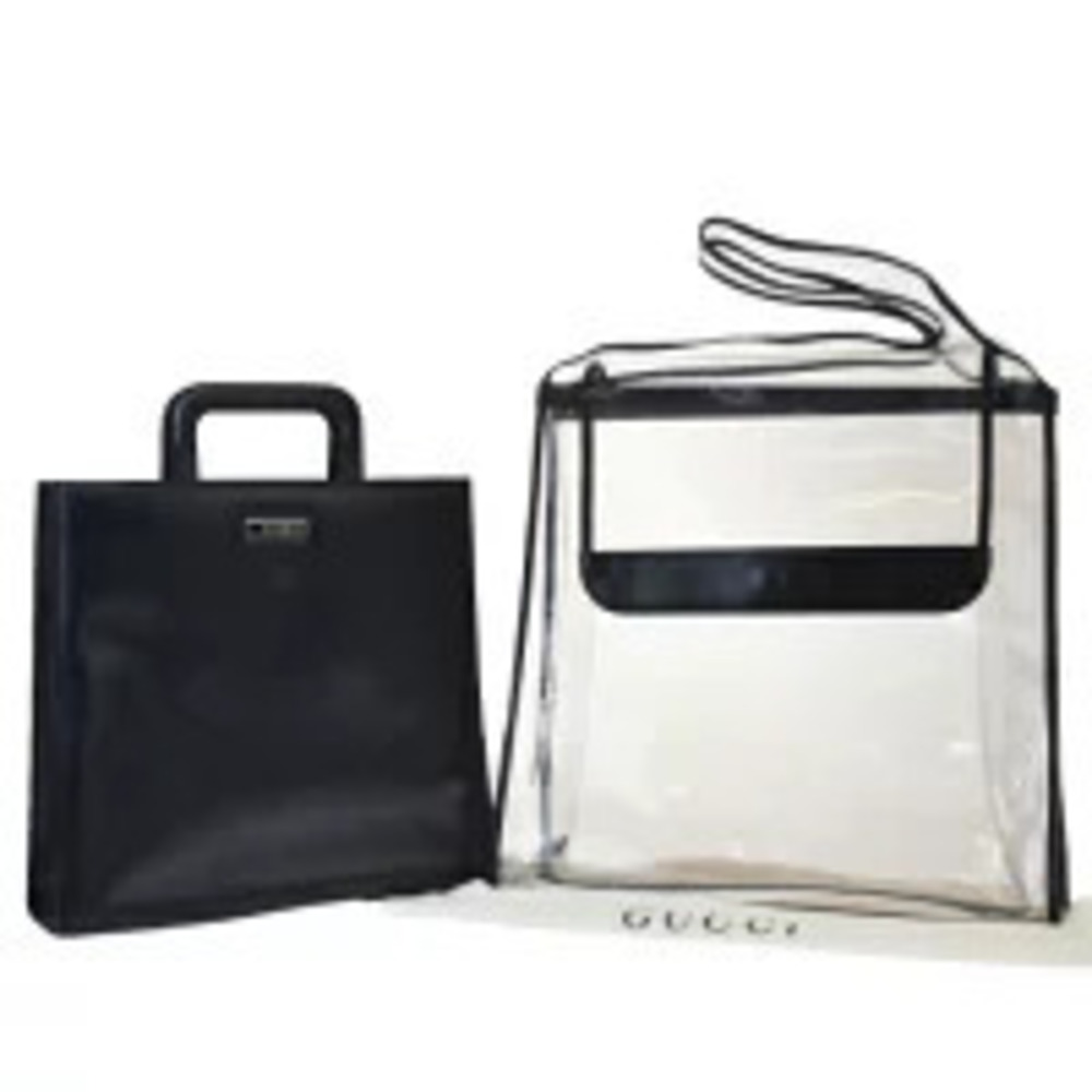 Gucci Handbag Shoulder Clear Navy Blue Vinyl Leather